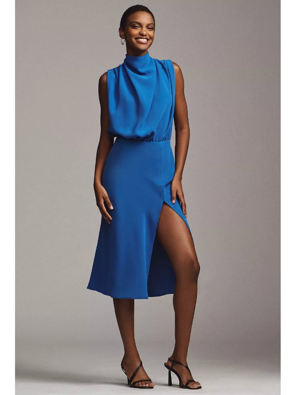 Anthropologie Amanda Uprichard Franny Blue Mock-Neck Midi Dress Women's Size M